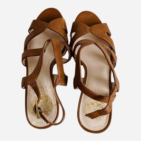 Vince Camuto Tan Brown Leather Espadrille Platform Wedge Sandals Size 6 - Picture 5 of 9